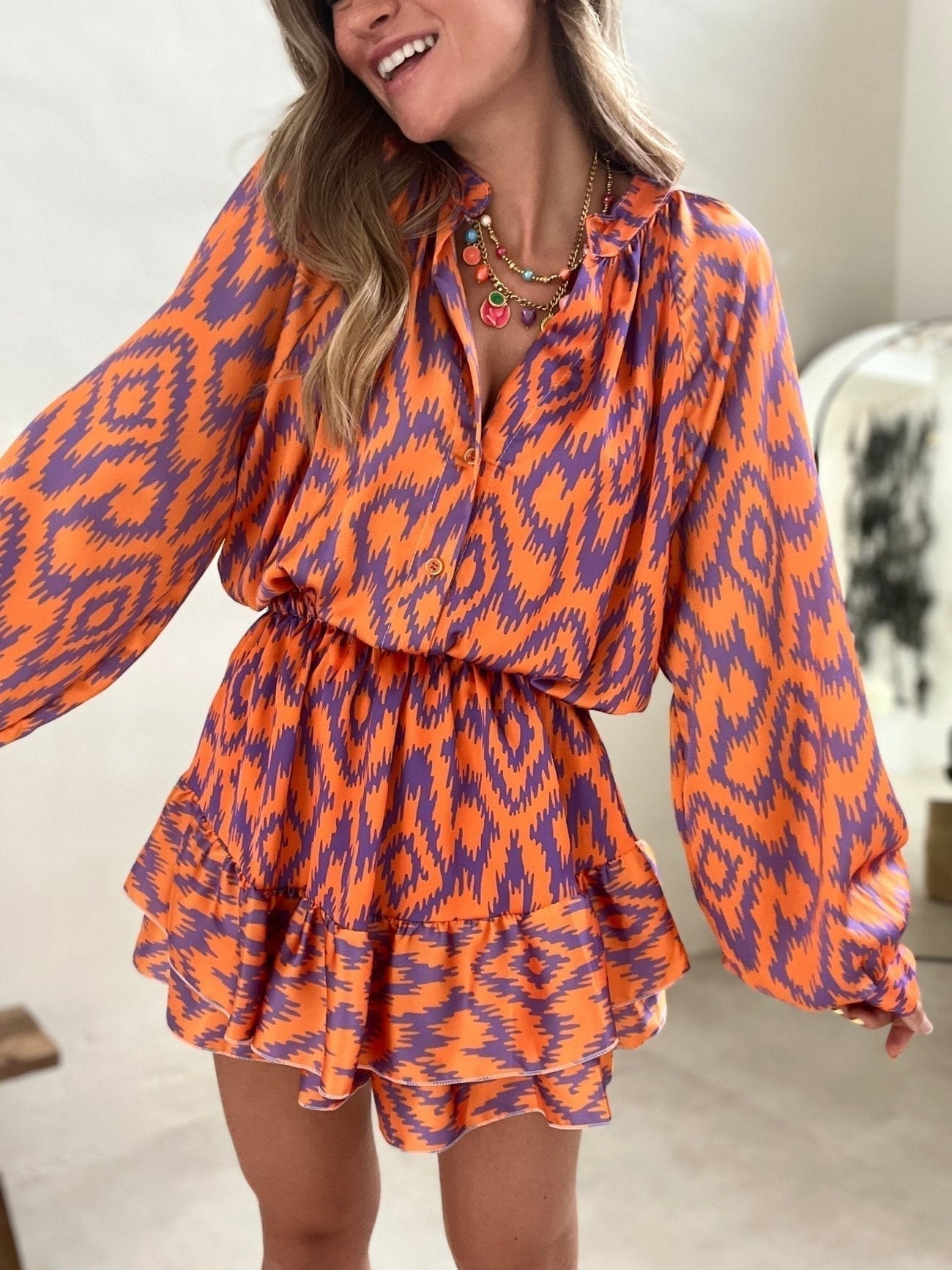 Kvinnors Miniklänning Boho Ruffled Lätt Polyester-4