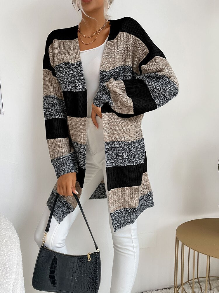 Lång Kofta Dam Mjuk Stickad Cardigan för Vardags och Fest – Elegant Design och Komfort 10