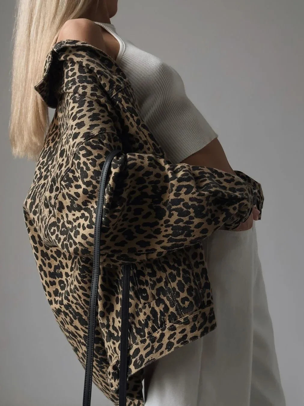 Damjacka Leopardmönster Avslappnad Polyester Jacka för Damer-4