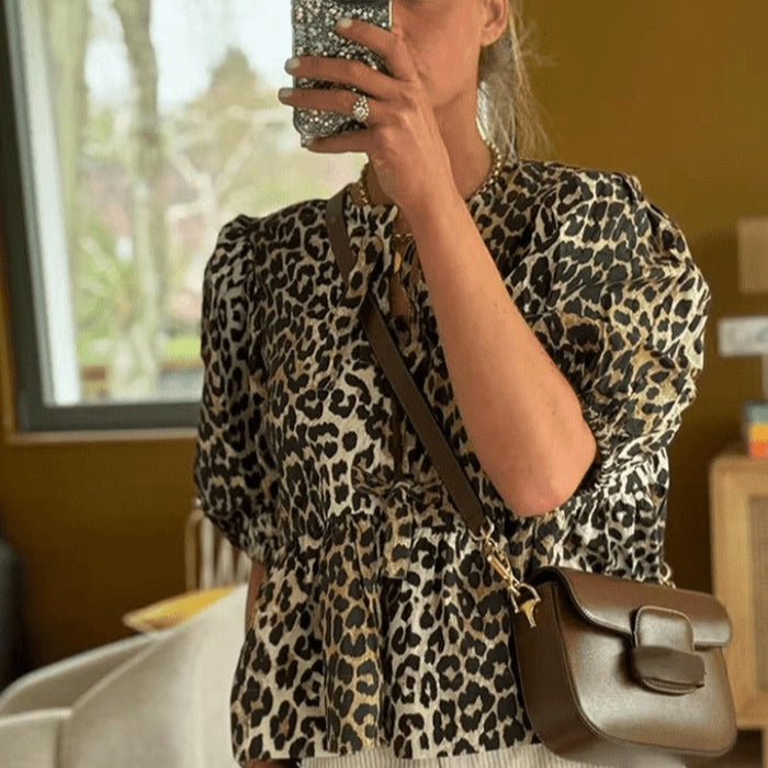 Variant image for Dam Blus med Puffhylsor Randig Design Lätt Tyg-21