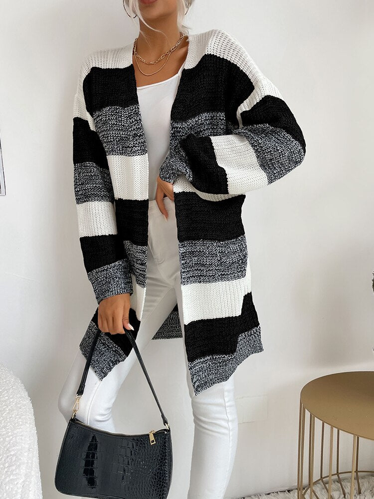 Lång Kofta Dam Mjuk Stickad Cardigan för Vardags och Fest – Elegant Design och Komfort 11