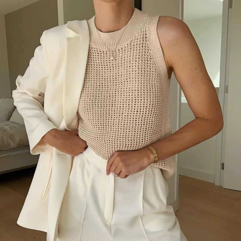 Ärmlös Skjorta för Dam i Stickad Design med Cirkulär Halsringning – Andningsbar och Trendig för Sommarens Utflykter 6