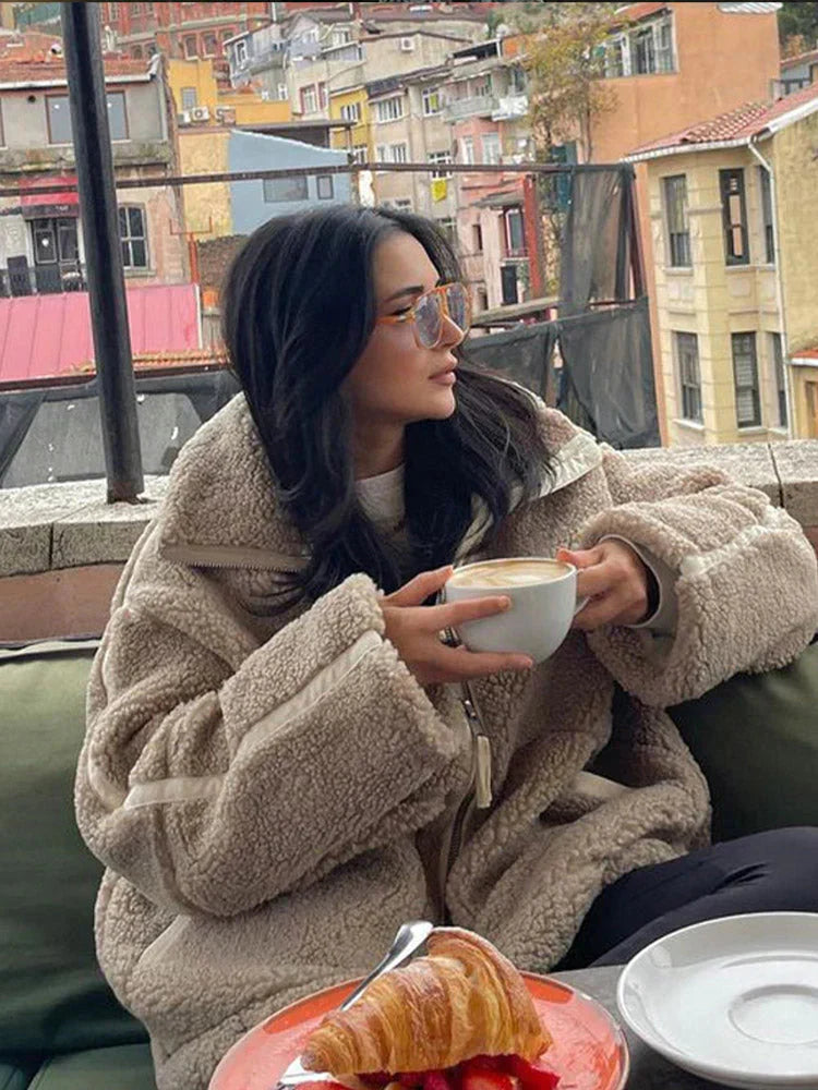 Damjacka Lammull Hög Krage Blixtlås-4