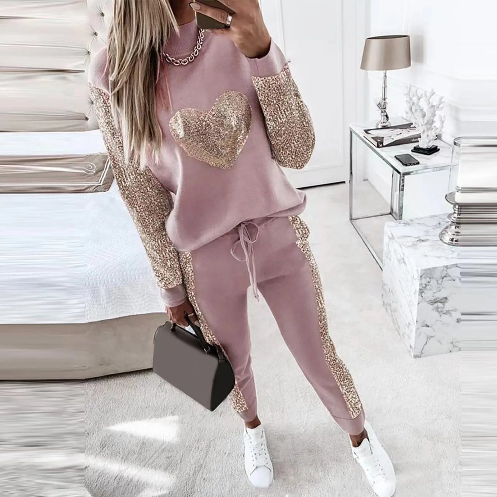 Dam Loungewear Set Modern Höststil Mjuk Stretch Material 4