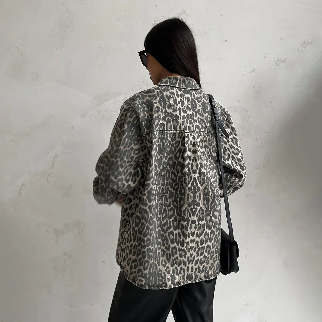 Damjacka Leopardmönster Avslappnad Polyester Jacka för Damer-2