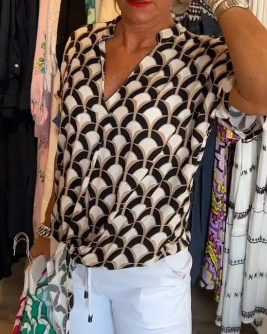 Dam Blus Geometrisk Mönster Lätt Material-1