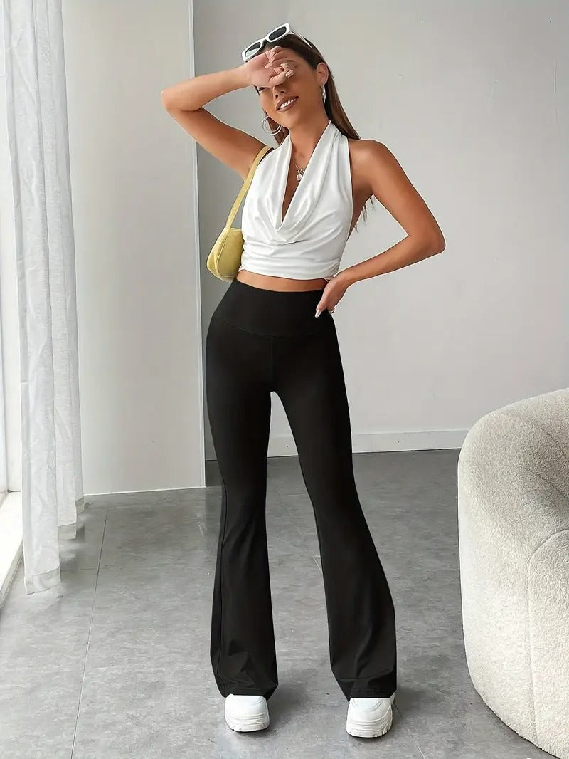 Dam Hög Midja Kostymbyxor Slim Fit Flödande Tyg-2
