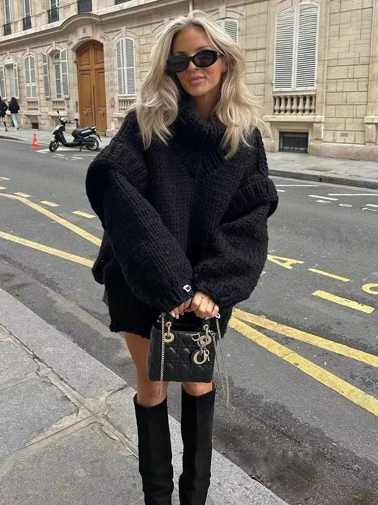 Dam Stickad Överdimensionerad Rullkrage Tröja Högkvalitativ Material 6