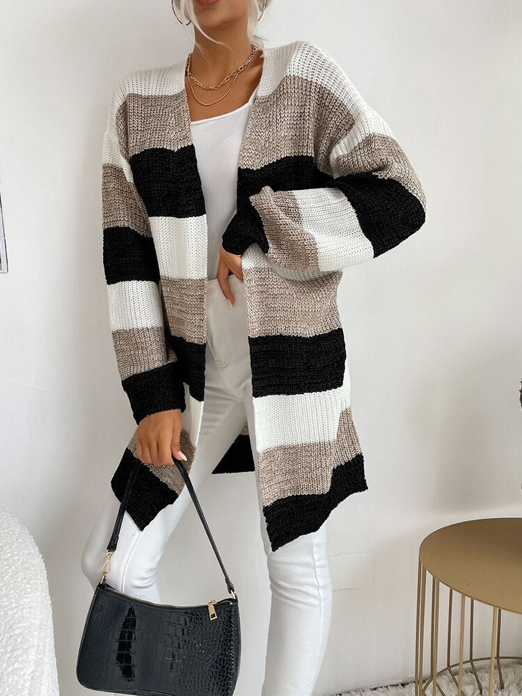 Lång Kofta Dam Mjuk Stickad Cardigan för Vardags och Fest – Elegant Design och Komfort 5