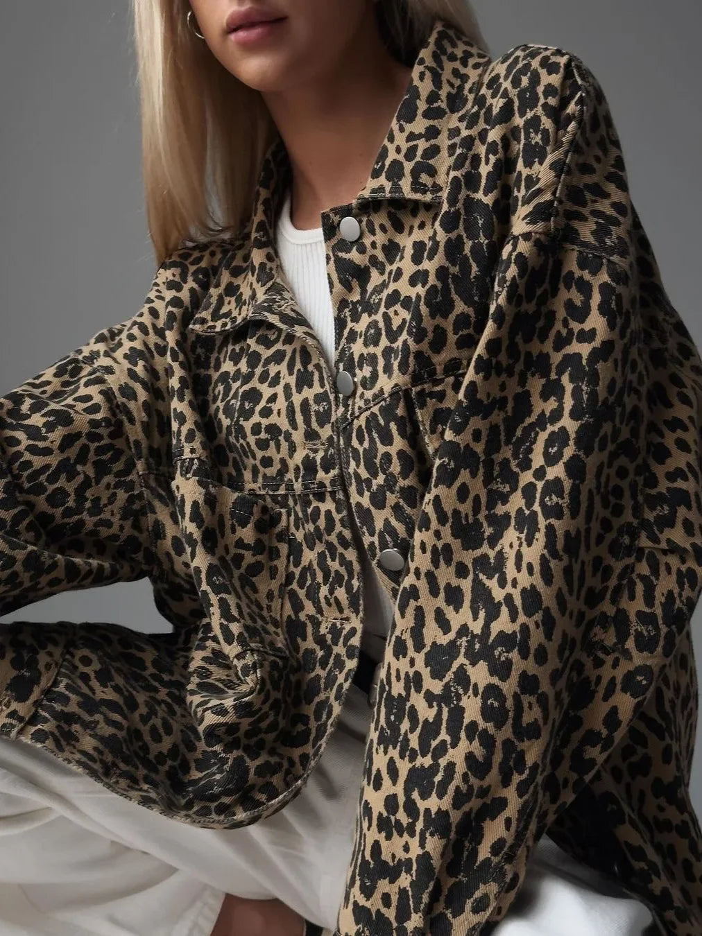 Variant image for Damjacka Leopardmönster Avslappnad Polyester Jacka för Damer-4