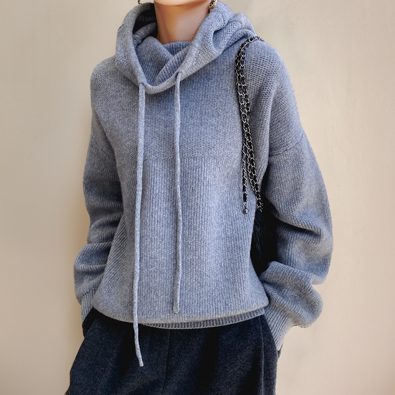 Dam Hoodie Överdimensionerad Hög Krage Mjukt Stickat Tyg 3