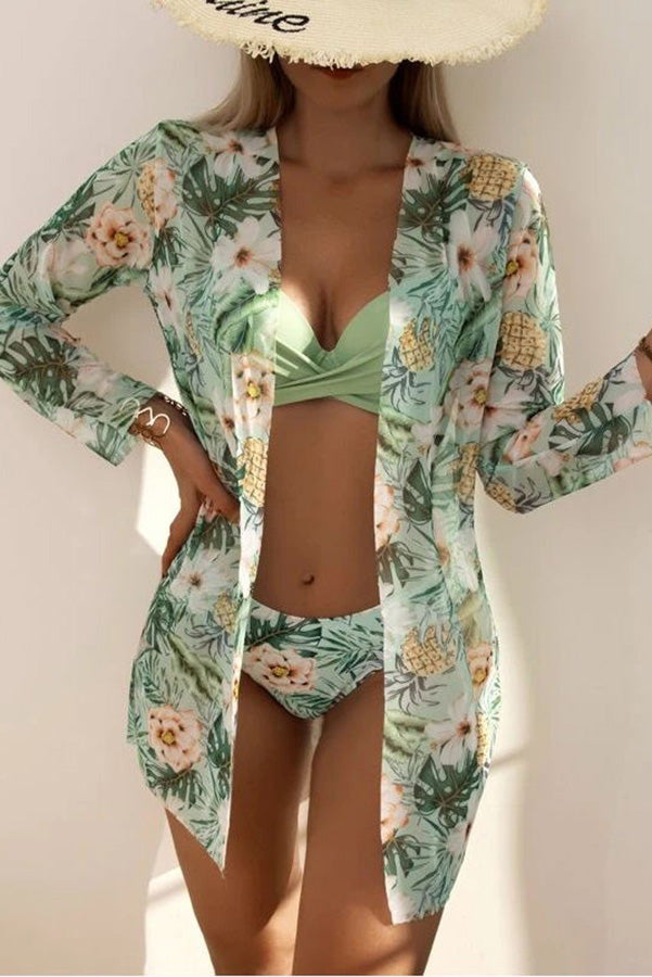Dam Bikini Slim Fit Tropiskt Tryck Elasthan-3