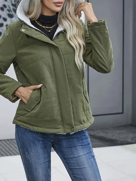 Damjacka Quiltad med Huva och Blixtlås, Vadderad för Kalla Dagar-1