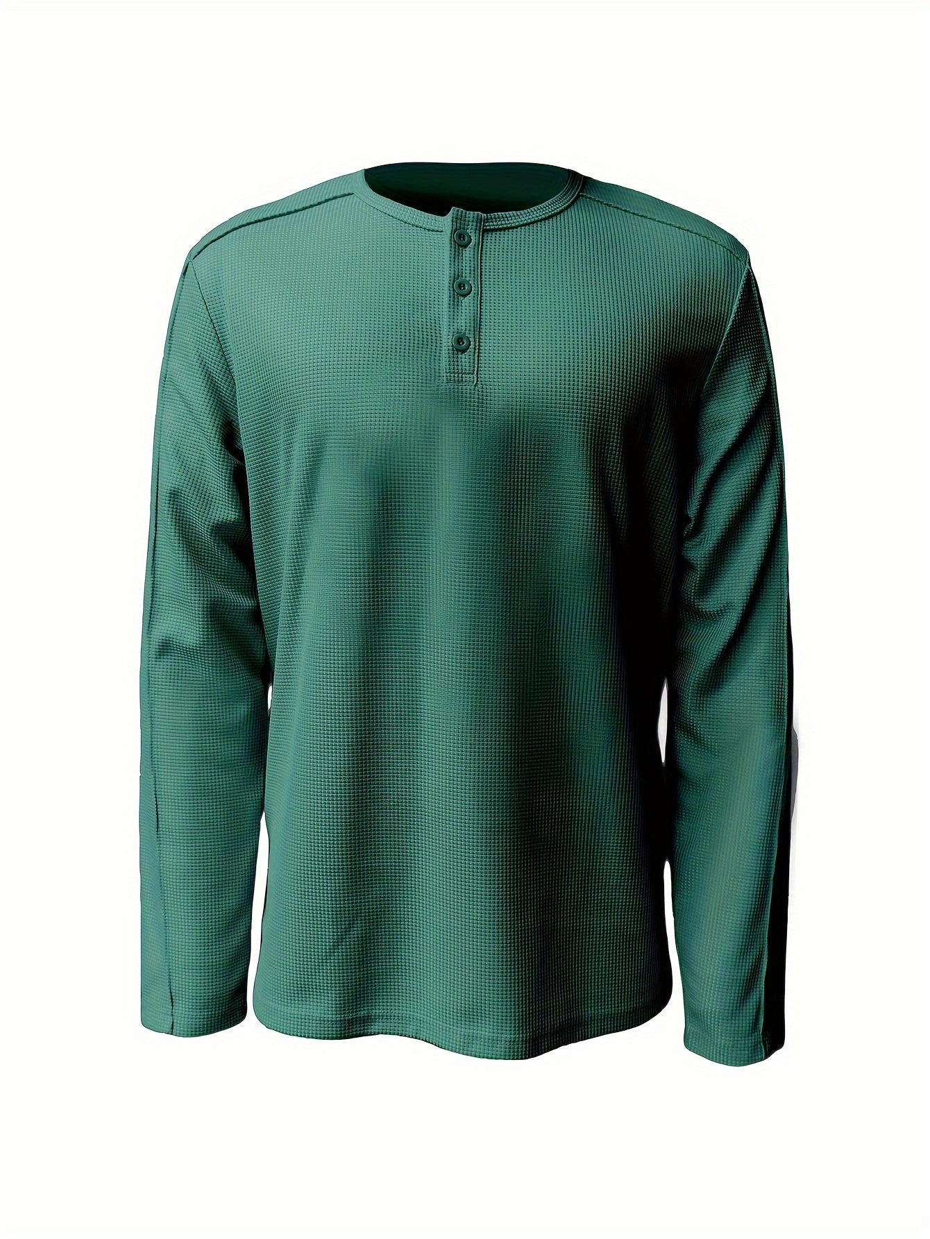 Herrskjorta Henley Långärmad Våffla 100% Bomull-5