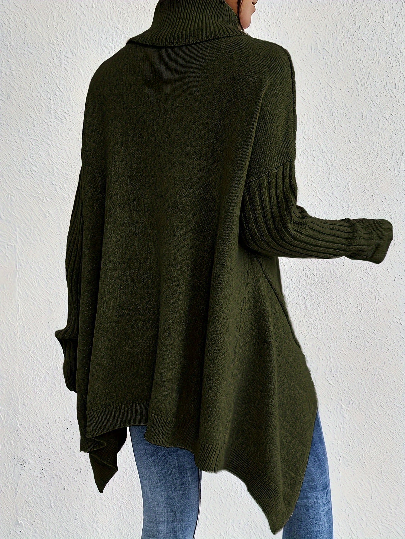 Lång Tröja Dam Asymmetrisk Turtleneck 100% Bomull-3