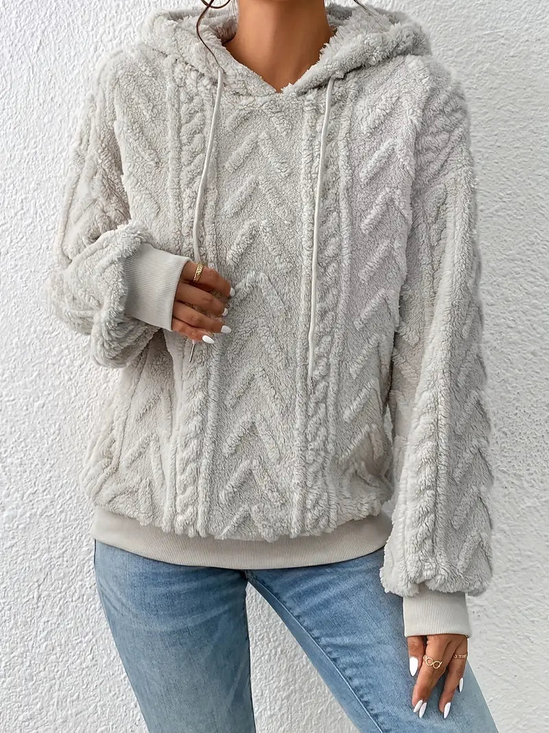 Dam Hoodie Mjuk Teddy Fleece Modern Design-4