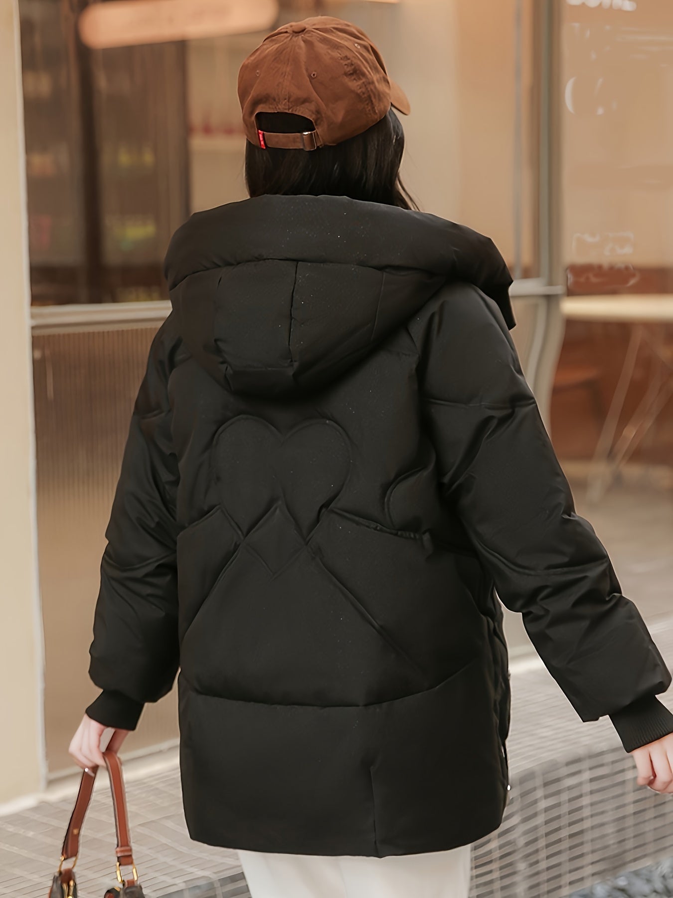 Lång Vinterrock Dam Med Huva Casual Polyester-3