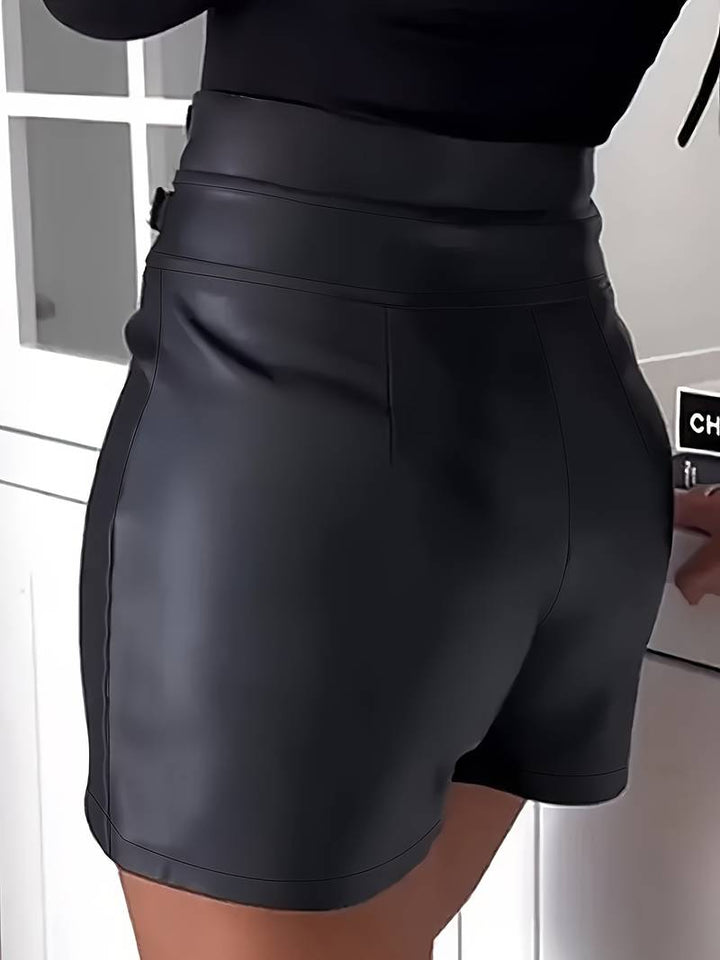 Dam Läderbyxor Med Spänne Modern Stil Läder-2