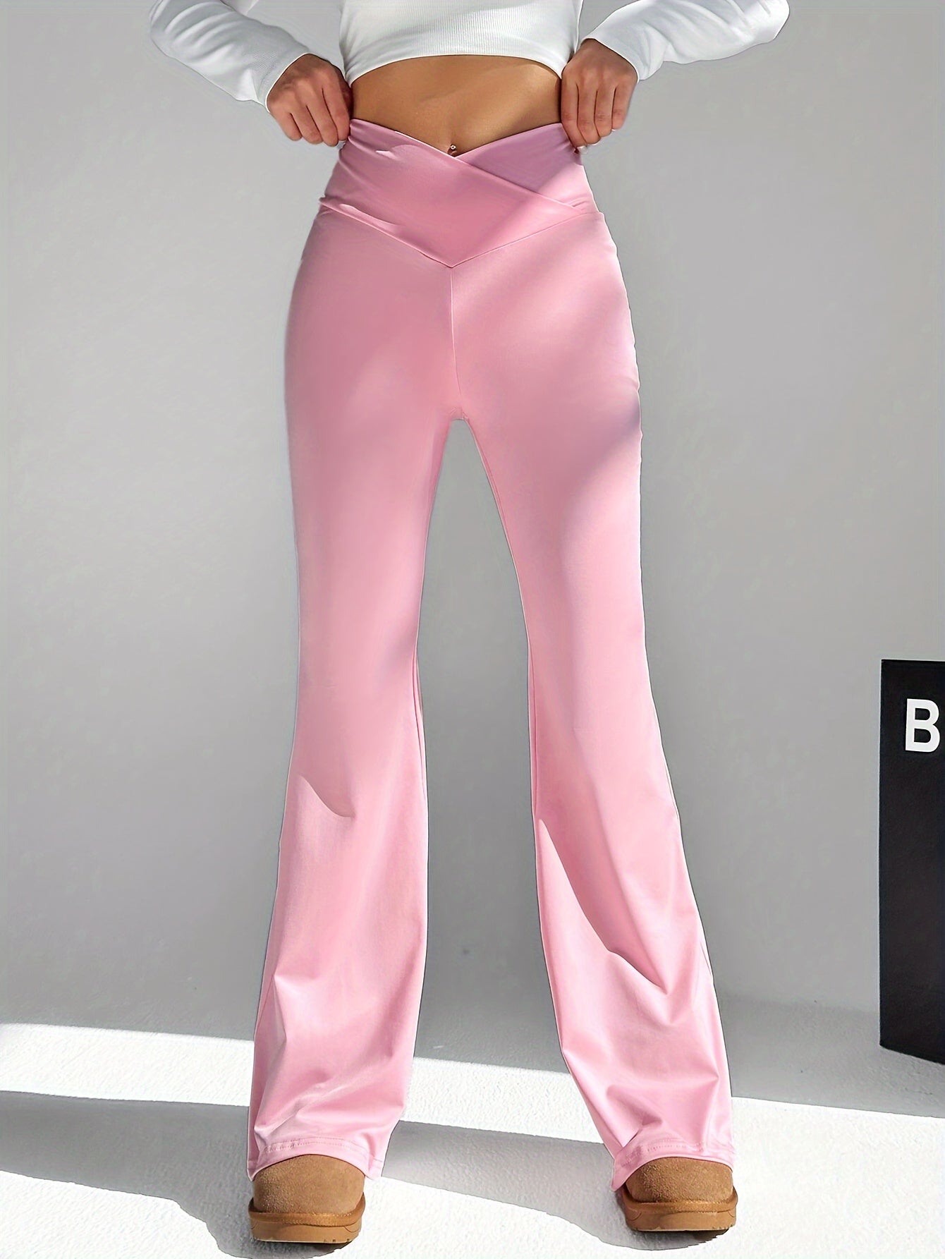 Kvinnors Byxor Hög Midja Crossover Design Utställda Ben Högkvalitativt Tyg 8