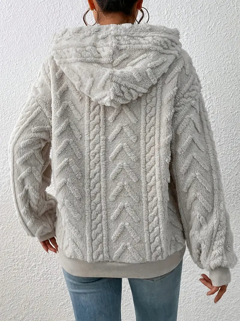 Dam Hoodie Mjuk Teddy Justerbar Sladd-2