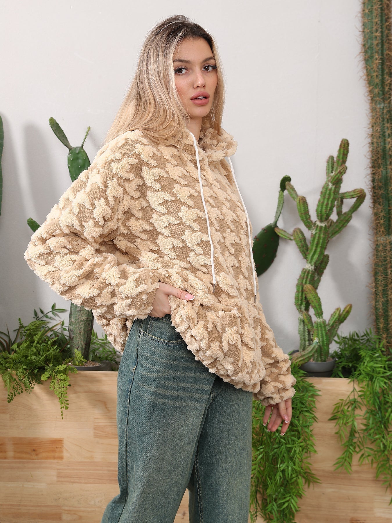 Dam Lång Hoodie Oversized Mjuk Fleece 4