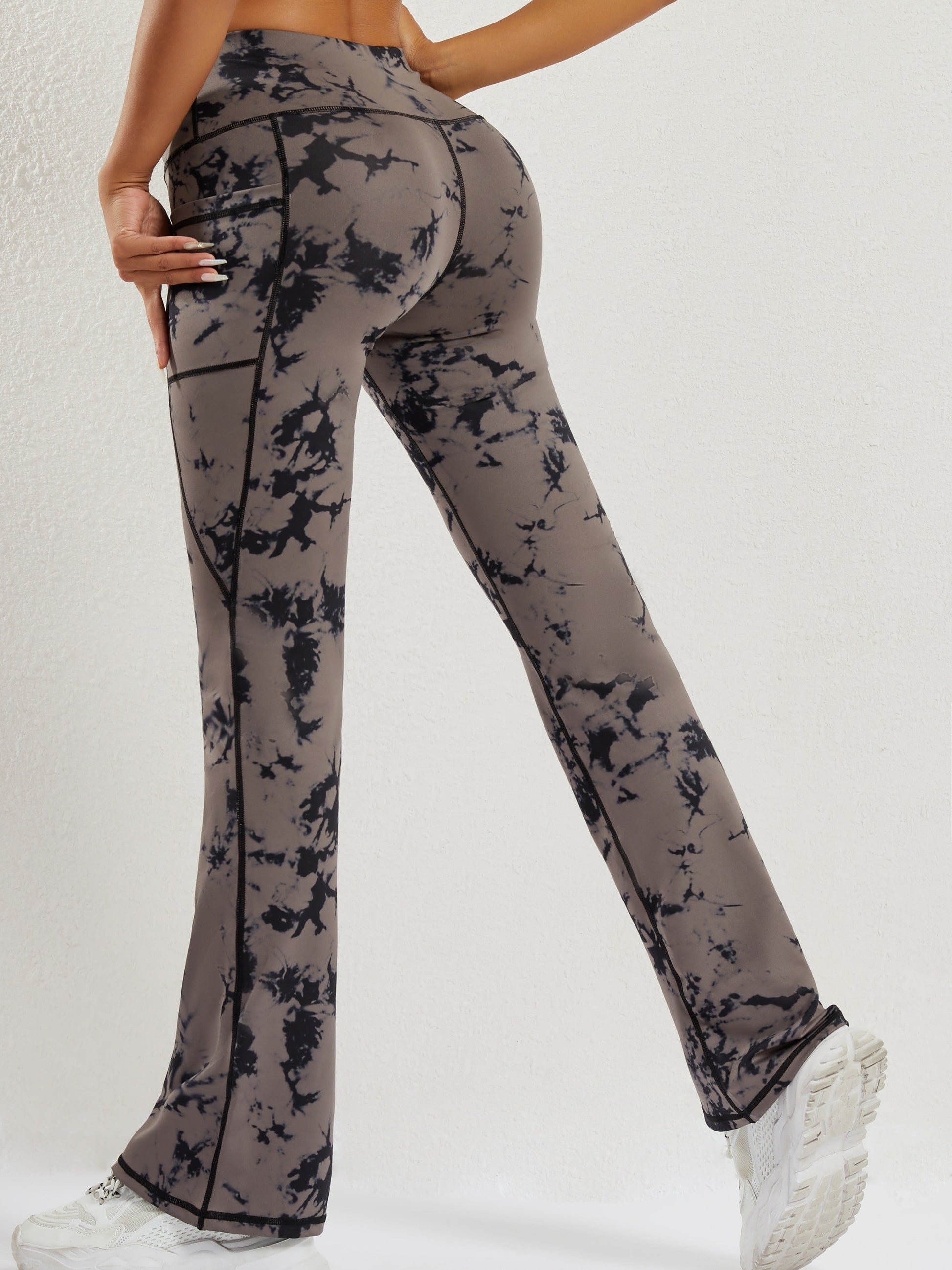 Dam Flared Yoga-byxor Hög Midja i Batikdesign Polyester-5
