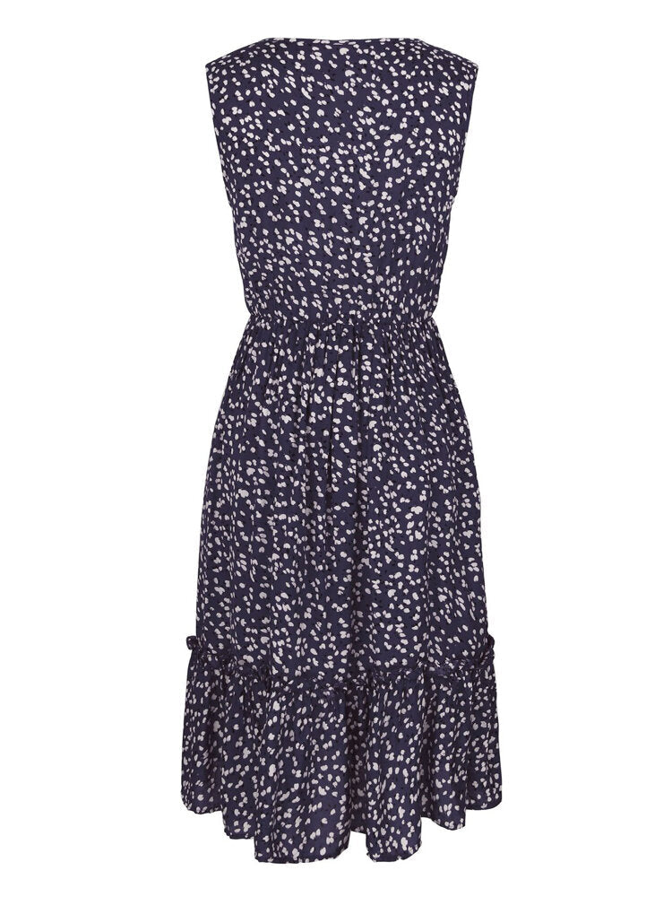 Dam Midiklänning Blommig V-ringning Polyester och Bomull-6