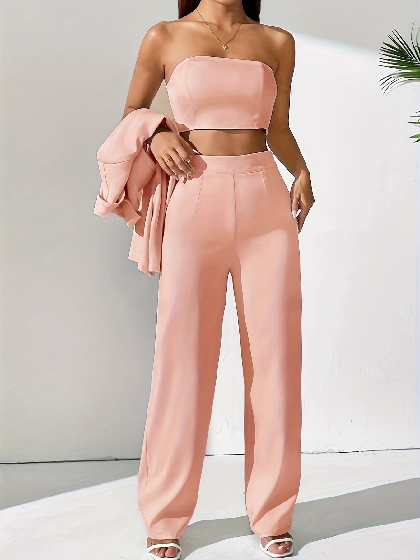 Kvinnor Blazer Set Enknapps Design Högkvalitativt Tyg-4