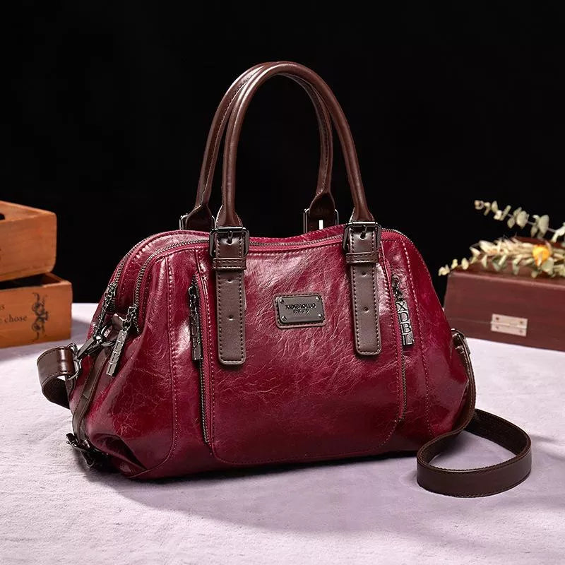 Dam Läderväska Vintage Elegant Design med Justerbara Bältesfästen och Praktiska Fickor 1