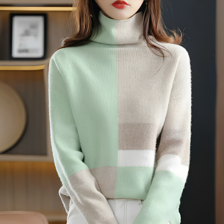 Variant image for Kvinnors Tröja Casual Stående Krage Mjuk Fiber Kontrastdesign-16