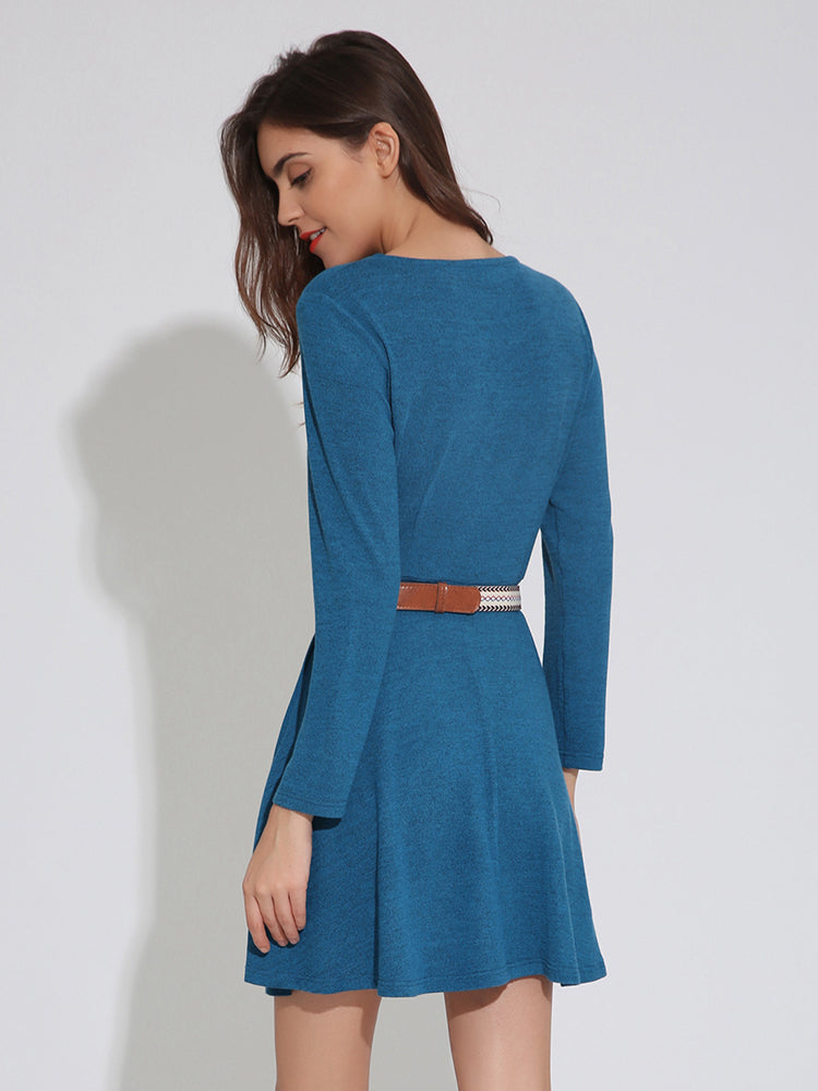 Dam Klänning Mini Långärmad O-Hals Monokrom Polyester-3