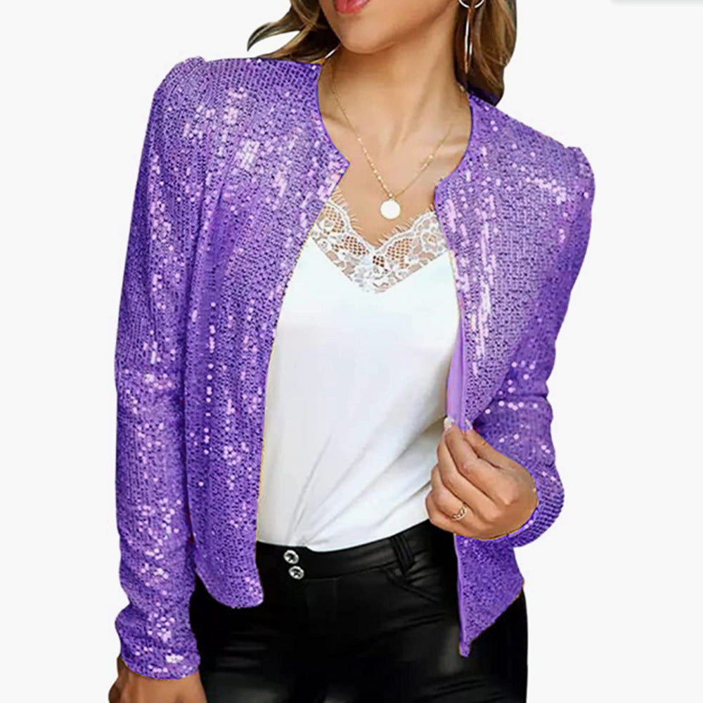 Kvinnors Blazer Skimrande Silke Tidlös Design-4