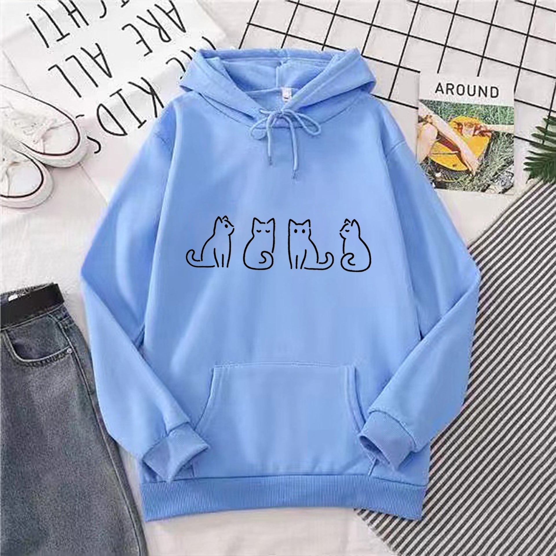 Dam Lång Hoodie Avslappnad Stil 100% Bomull-4