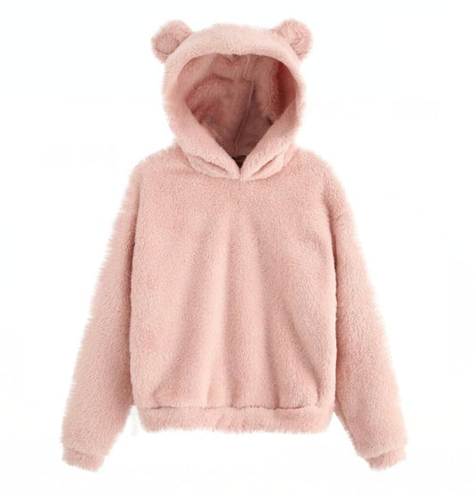 Dam Hoodiejacka Plysch med Öron-1