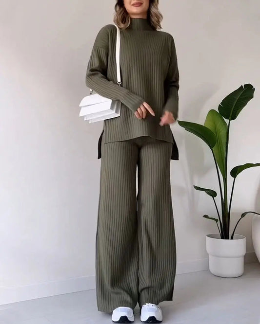 Dam Loungewear Set Mysig Rullkrage Topp och Byxor Mjuk Blandning 1