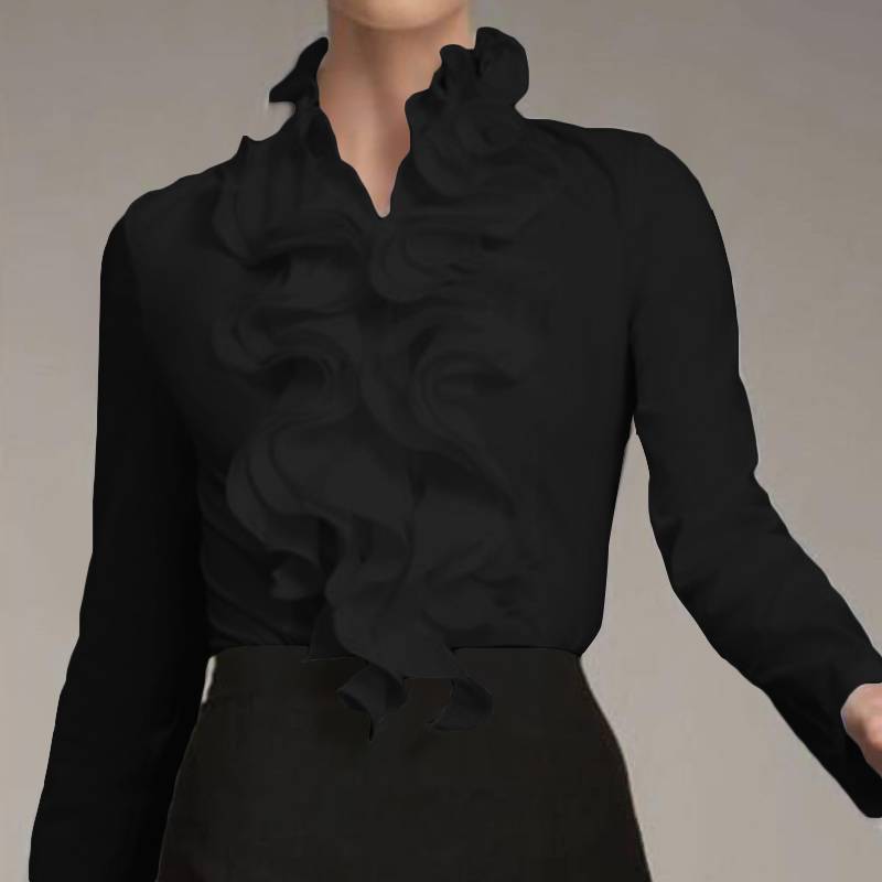 Variant image for Vit Dam Blus Ruffled Polyester med Stand-Up Krage-1