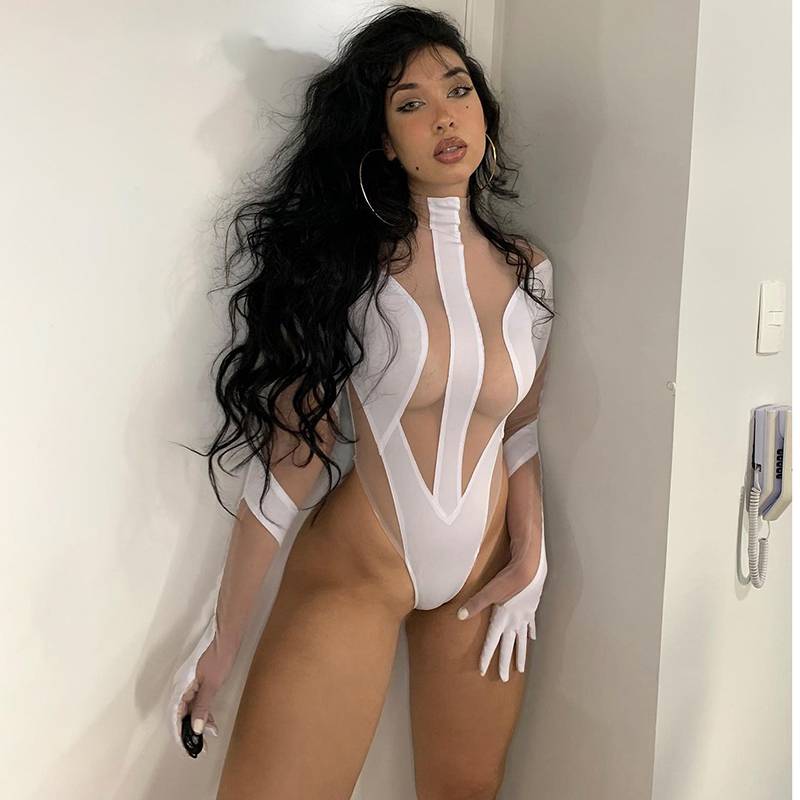Dam Bodysuit Turtleneck Transparent Mesh Polyester Smal Passform-2