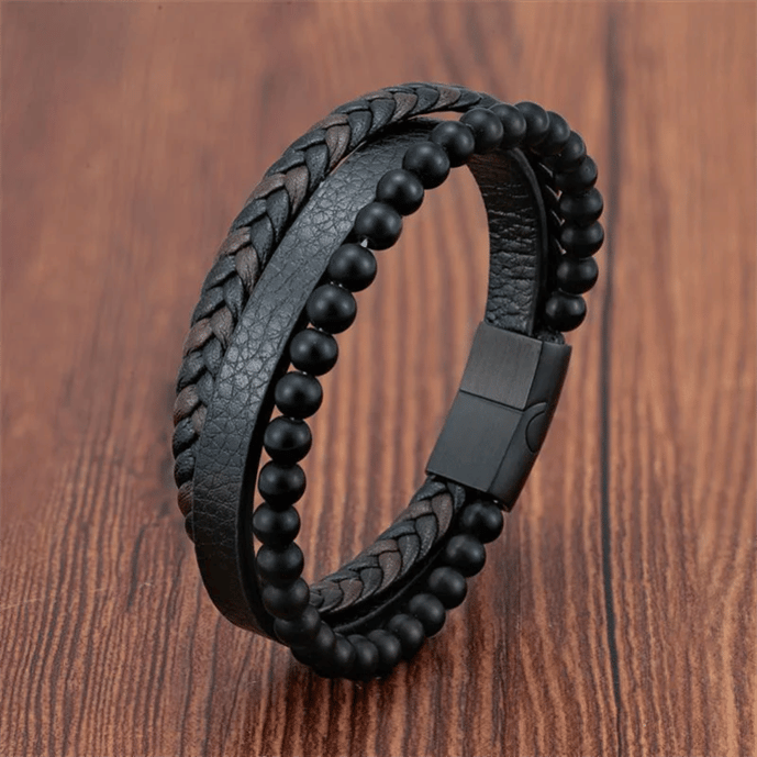 Minimalistiskt Hematit Armband Herr i Flätat Läder och Legering – Elegant och Stilren Design 3