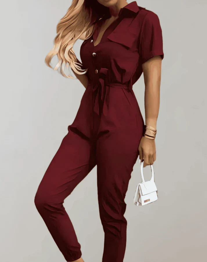 Variant image for Dam Jumpsuit Med Knappstängning och Midjebälte Högkvalitativt Tyg-29