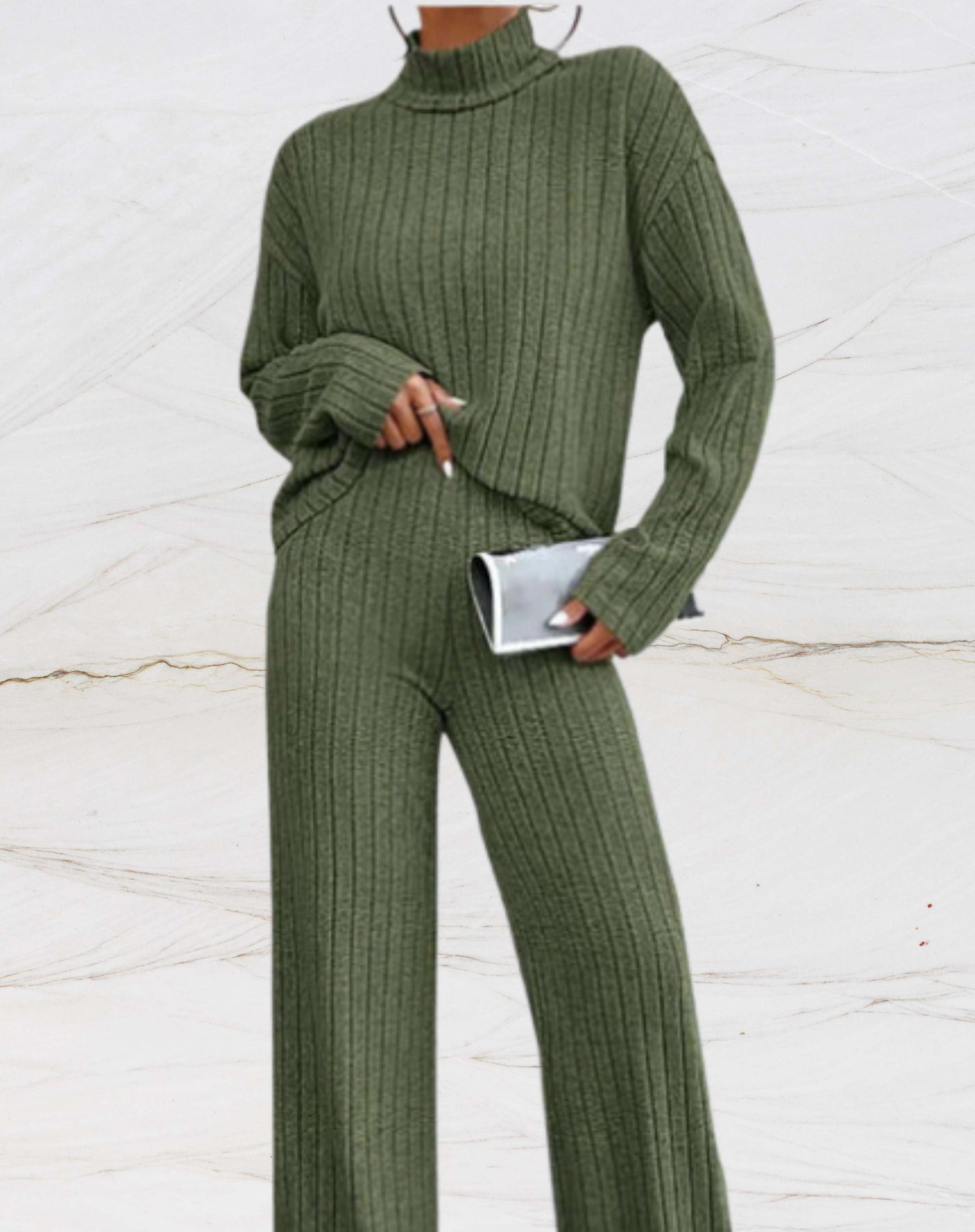 Variant image for Dam Loungewear Set Ribbstickad 100% Bomull-21