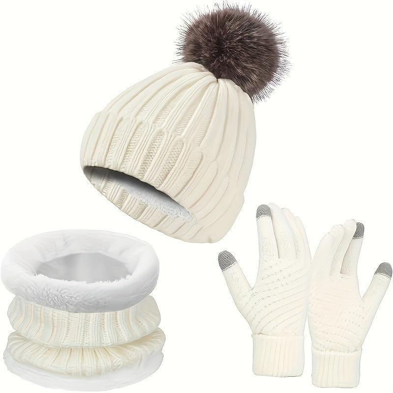 Variant image for Kvinnors Vinteruppsättning Hatt Halsduk Handskar Mjukt Tyg-1