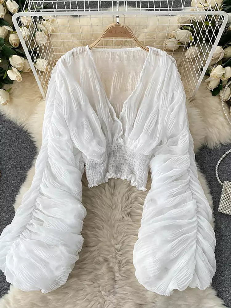 Variant image for Dam Blus V-hals Chiffong Långa Ärmar Trendig Stil-4