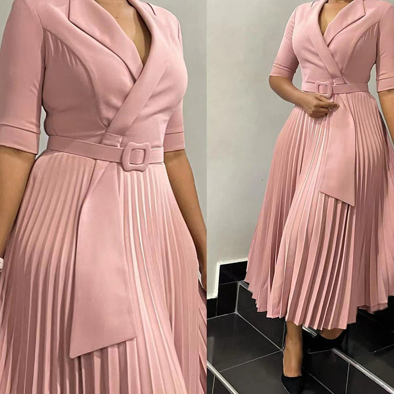 Dam Klänning Halvlång Ärmar V-Hals Polyester Klassisk Vikstil-2