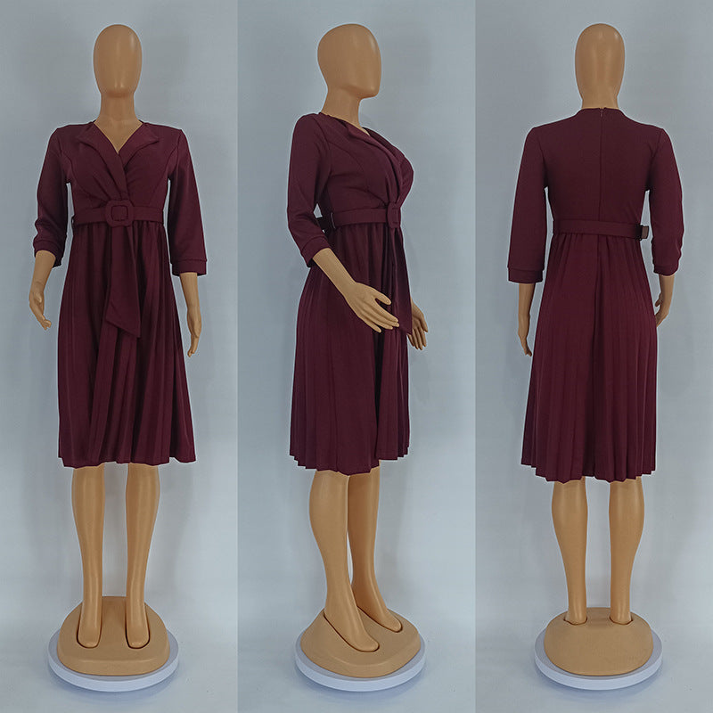 Dam Klänning Halvlång Ärmar V-Hals Polyester Klassisk Vikstil-6