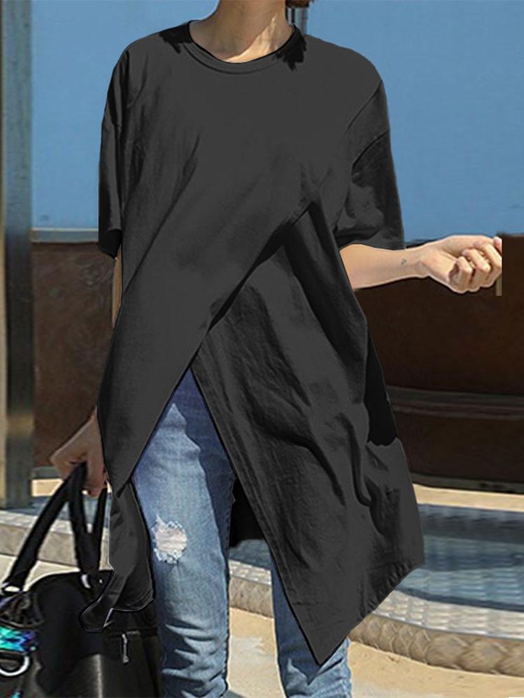 Kvinnors Kortärmad Tunika Av Bomull Avslappnad Stil 3