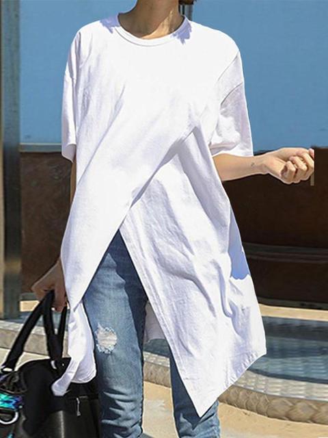 Kvinnors Kortärmad Tunika Av Bomull Avslappnad Stil 1