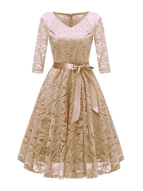 Variant image for Kvinnor V-formad Spetskvällsklänning 3/4 Ärmar Polyester Spandex-21