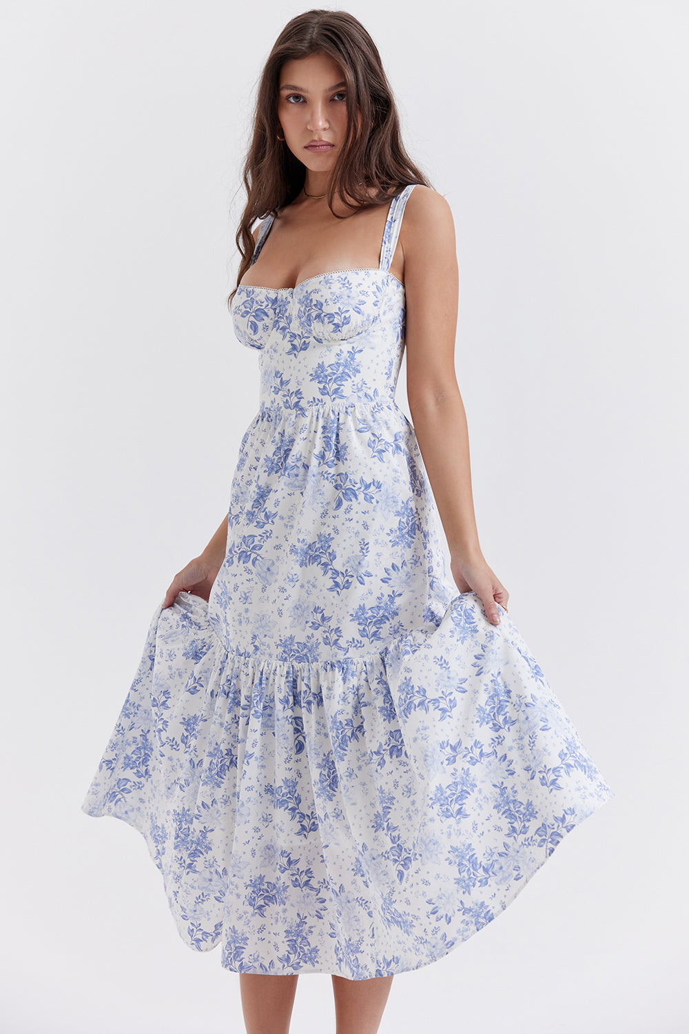 Kvinnors Midi Klänning Blommönster Polyester Elegant-6
