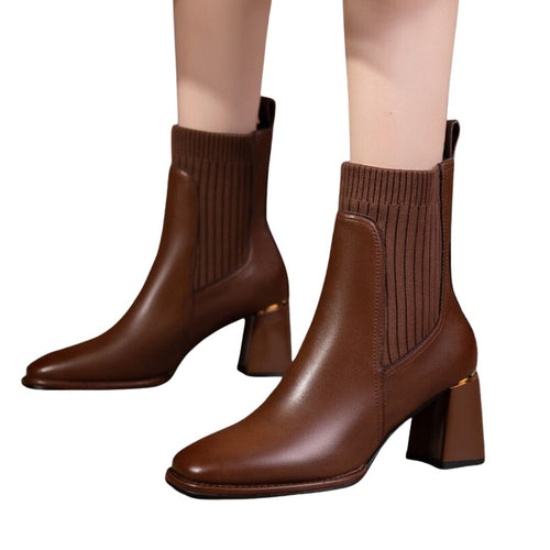 Dam Läderstövlar Elegant Hållbar Ergonomisk Design-1
