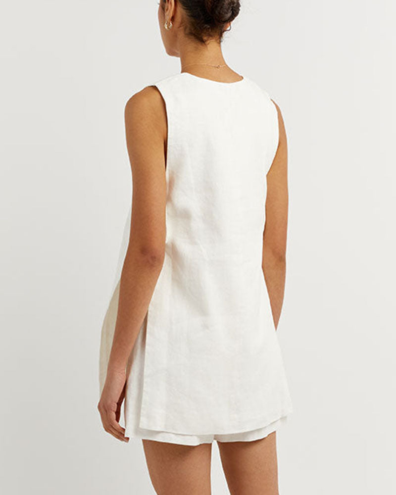 Ärmellös Knappuppsättning i Bomull för Dam – Bekväma Sommarkläder, Normal Passform, Perfekt för Vardag och Fest 4